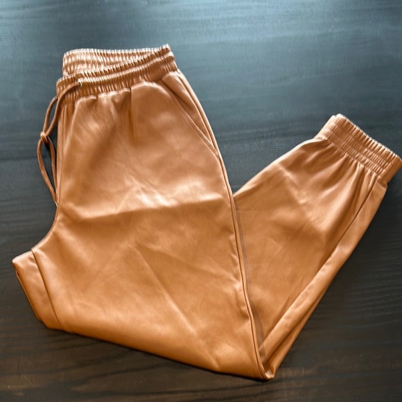 Stylish Tan faux leather Joggers - Picture 1 of 4